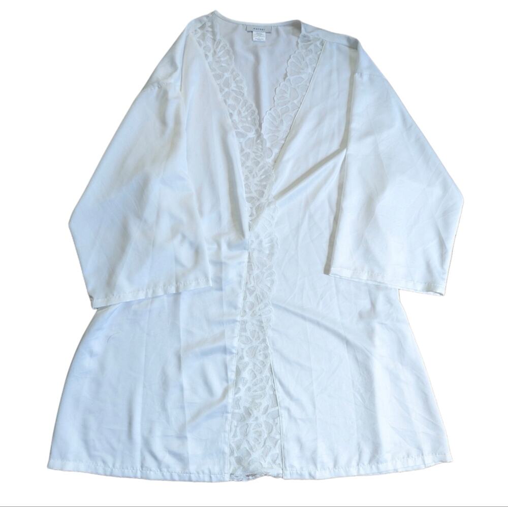 Natori White Lace Bridal 3/4 Sleeve Silky Feel Short Summer Comfy Robe